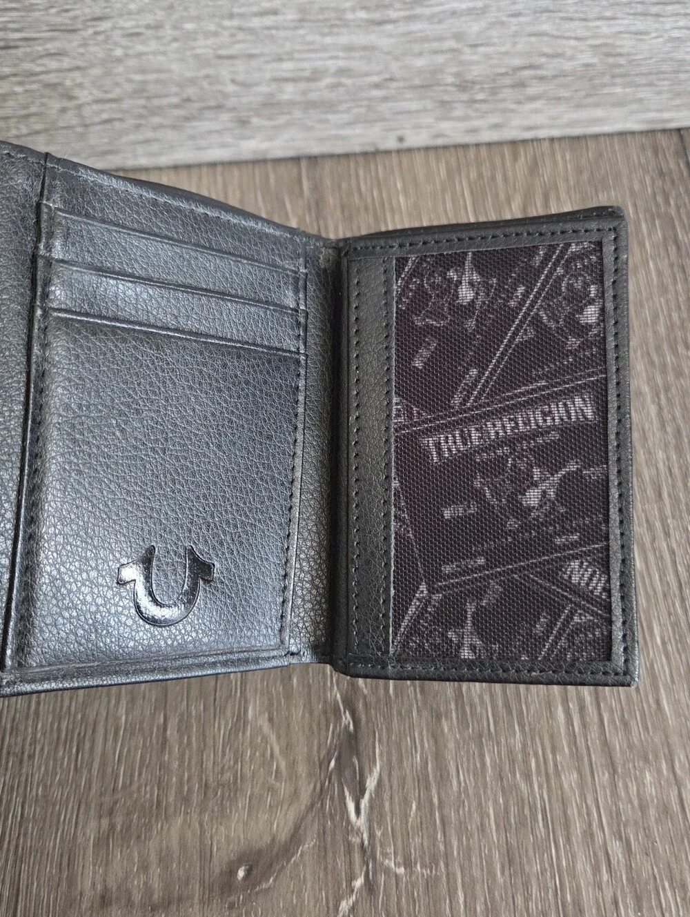 True Religion Genuine Leather Trifold RFID Blocking Protection Black Men Wallet
